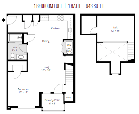 Palmer Pointe, Easton apartments, 1 bedroom loft floor plan